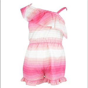 Janie and Jack Girls Size 6 Pink/White Striped Ombré Ruffle Romper